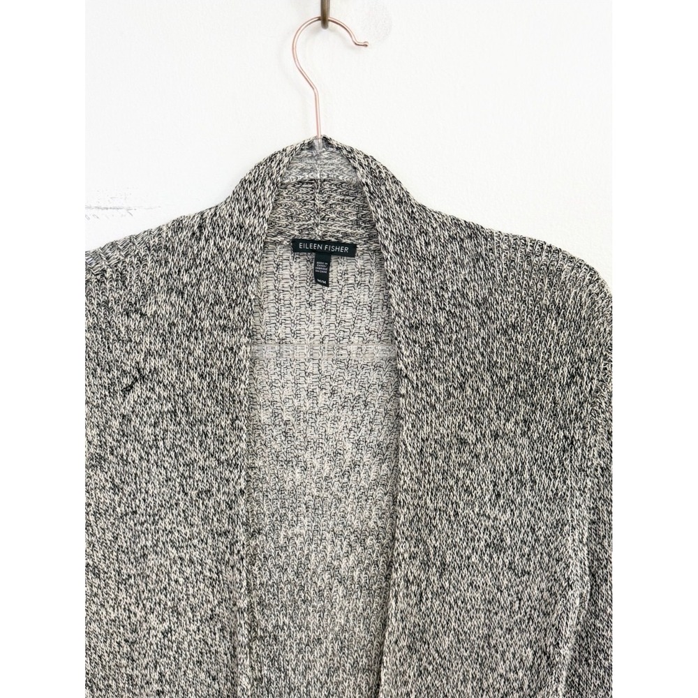 Eileen Fisher Organic Linen Wool Open Front Cardigan Marled Gray Size M - Picture 3 of 7